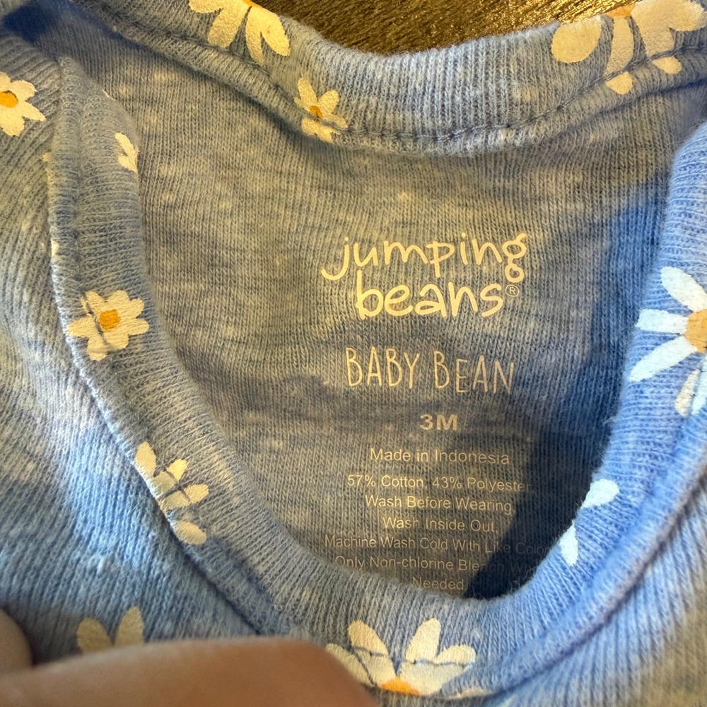 Jumping Beans Baby Bean Blue Daisy Floral Flutter Sleeve Bodysuit 3M - Picture 3 of 5